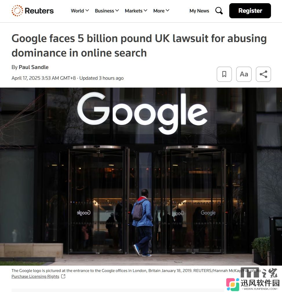 因滥用市场主导地位，谷歌在英国面临 50 亿英镑巨额诉讼