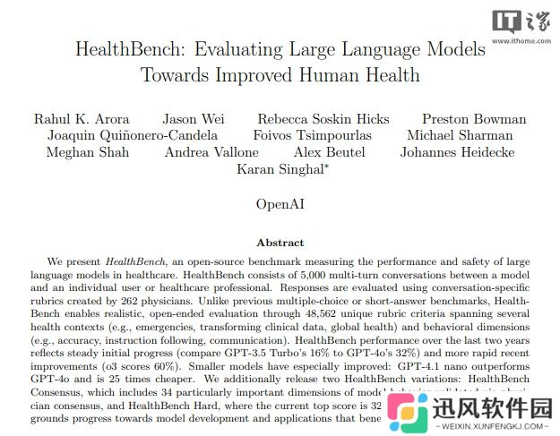 OpenAI 发布并开源医疗测试基准 HealthBench，旨在更好地衡量 AI 系统在医疗健康领域能力